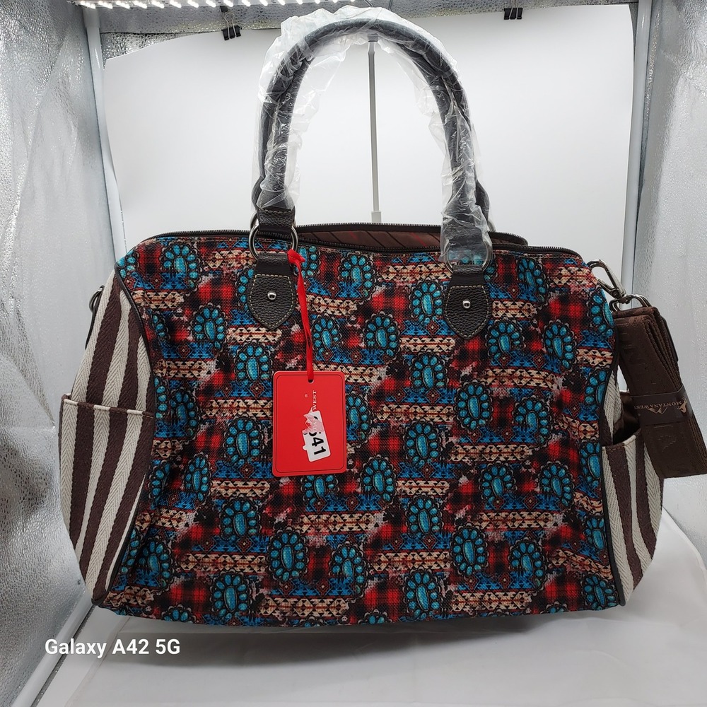 Montana West Southwestern Tapestry Weekender Bag Duffel Turquoise Print Striped